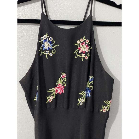 90s Women 11/12 Embroidered Floral Maxi Dress Black‎ Moody Floral Y2K Prom Goth - Picture 3 of 16